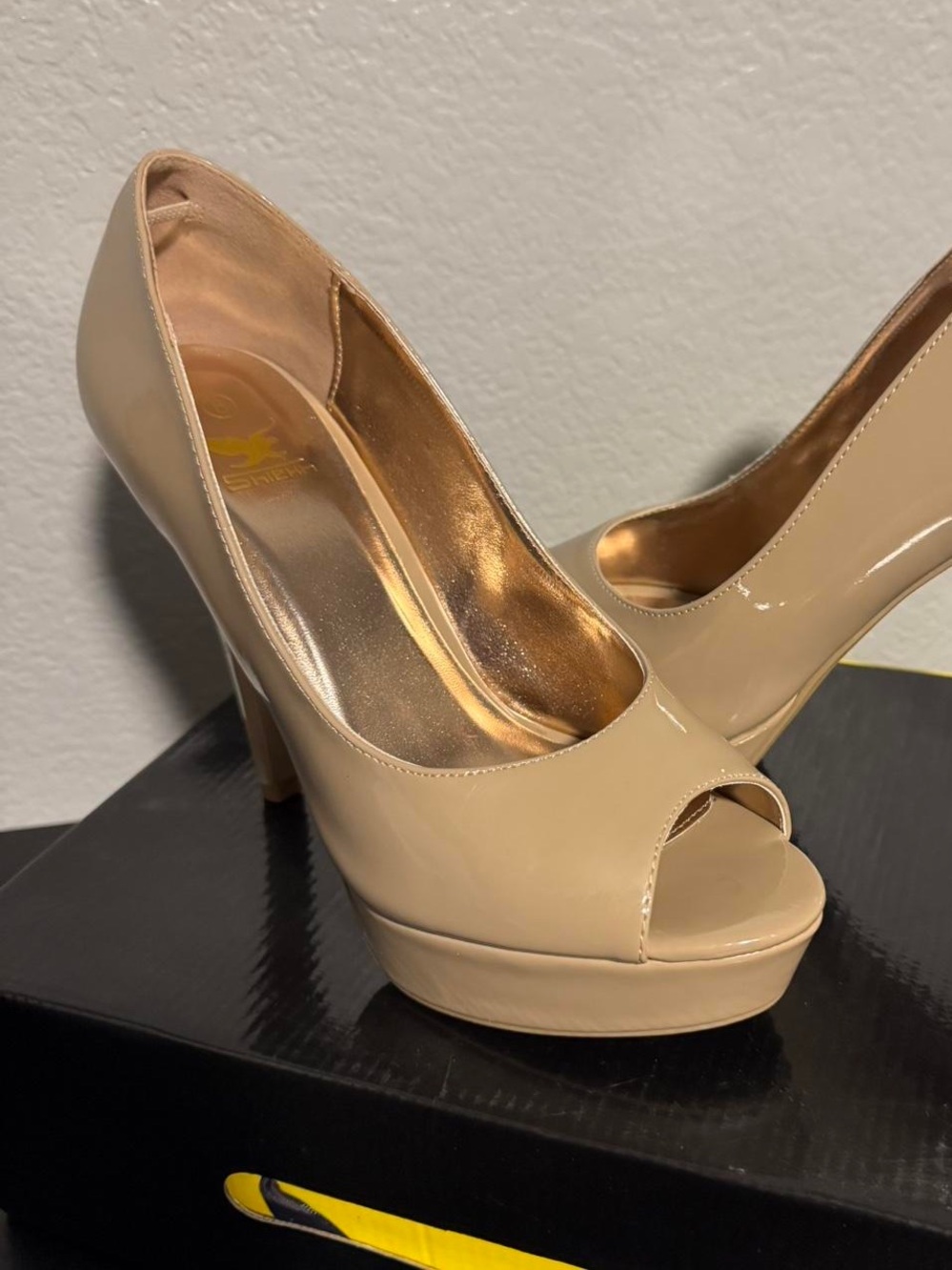 Light Tan Peep-Toe Platform Heels